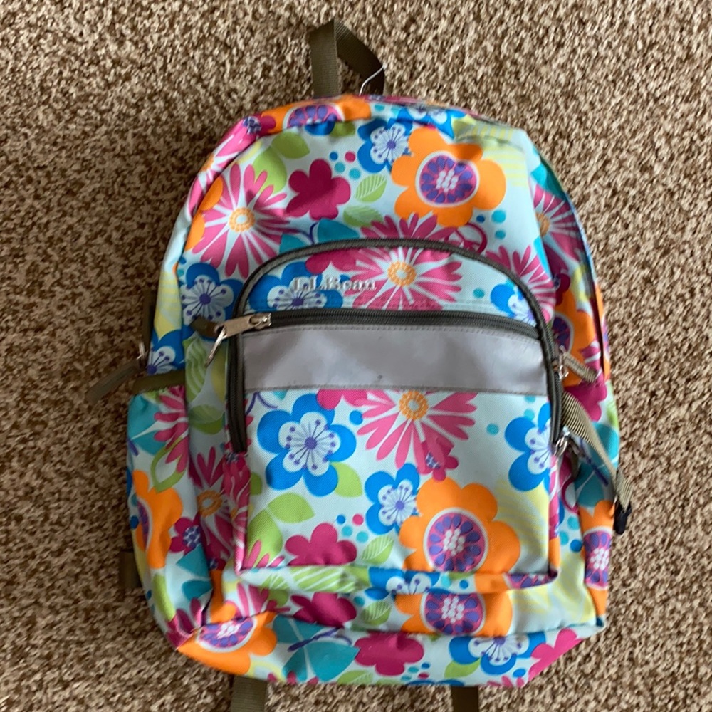 L.L. Bean Kids Floral Backpack in Multicolor (blue, pink, orange, green, yellow)